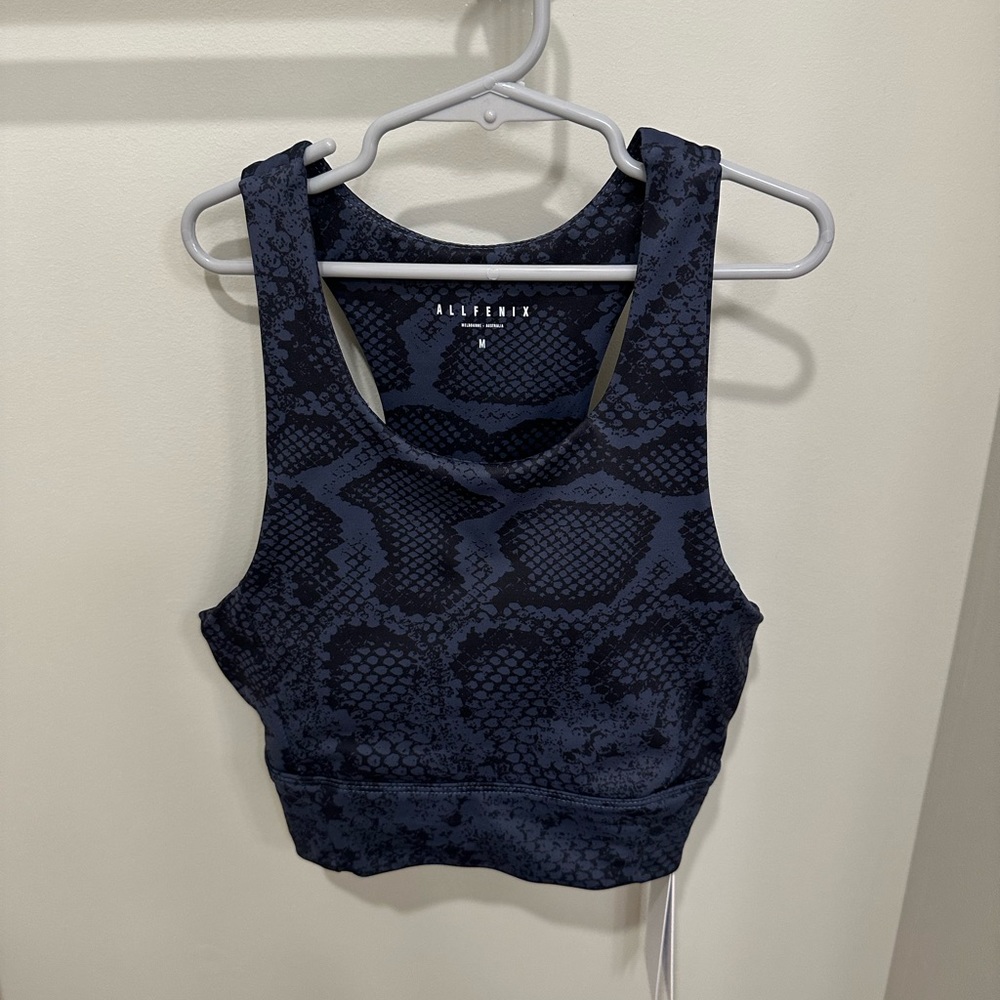 ALLFENIX Sports Bra Size M. Blue & Black Snake Pattern